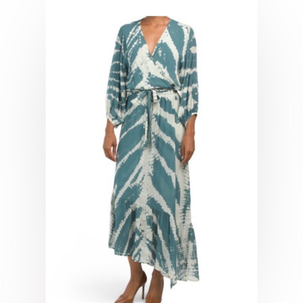 Young Fabulous & Broke silk tie dye dress with Bishop Sleeves